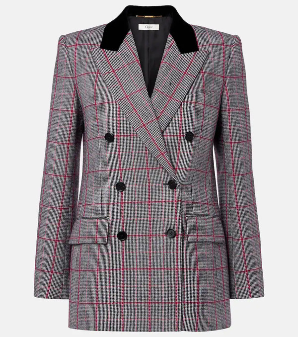  Chloe Chloã© Checked Double-breasted Wool Jacket 