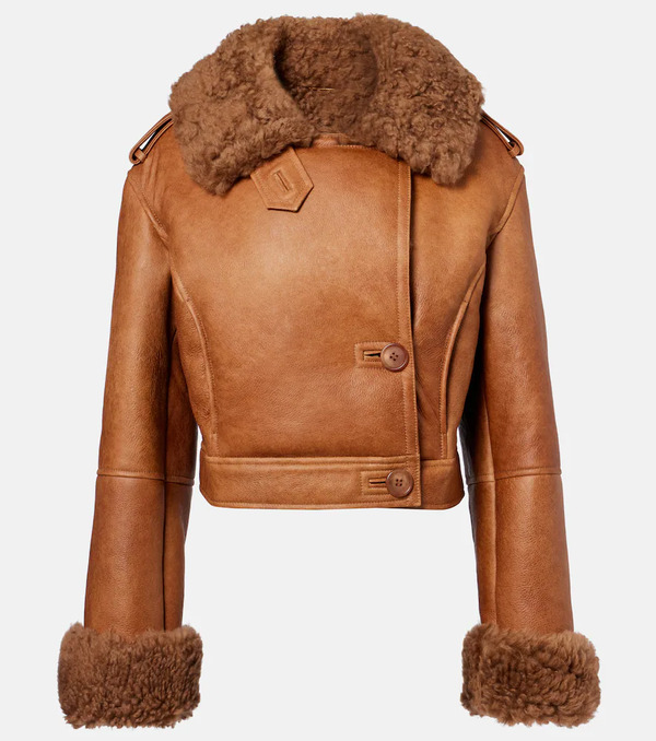  Chloe Chloã© Cropped Shearling-trimmed Leather Jacket 