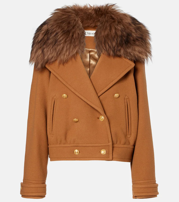  Chloe Chloã© Cropped Shearling-trimmed Wool-blend Coat 