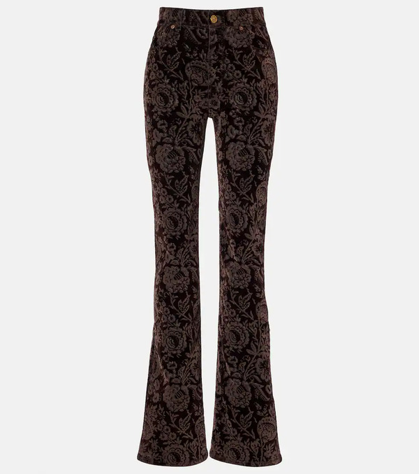 Chloe Chloã© Floral High-rise Velvet Straight Pants 