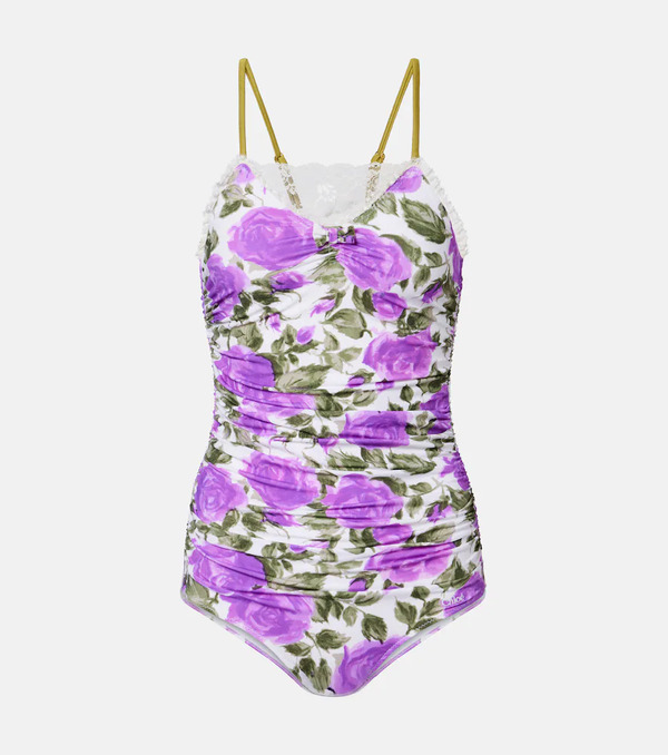  Chloe Chloã© Floral Ruched Lace-trimmed Swimsuit 