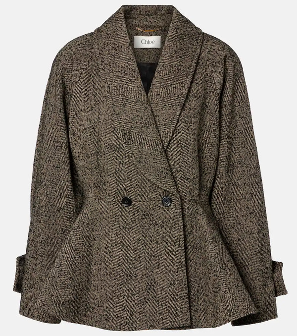  Chloe Chloã© Herringbone Peplum Wool-blend Coat 