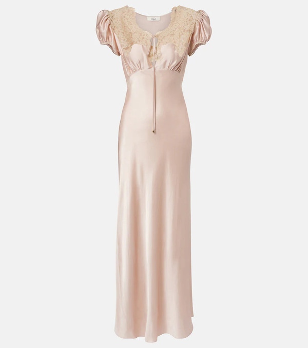  Chloe Chloã© Lace-trimmed Silk Satin Maxi Dress 