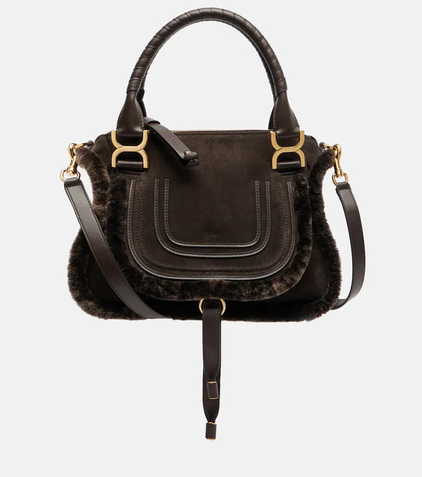 Chloe Chloã© Marcie Small Shearling-trimmed Suede Tote Bag 