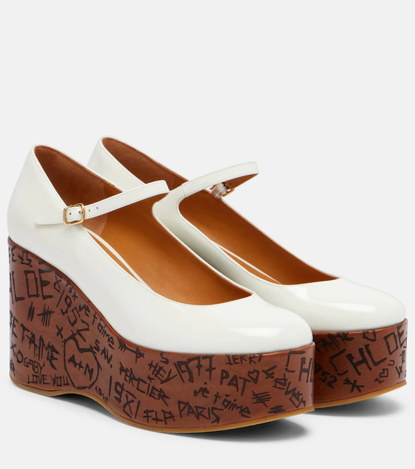  Chloe Chloã© Maxime Leather Mary Jane Wedge Pumps 
