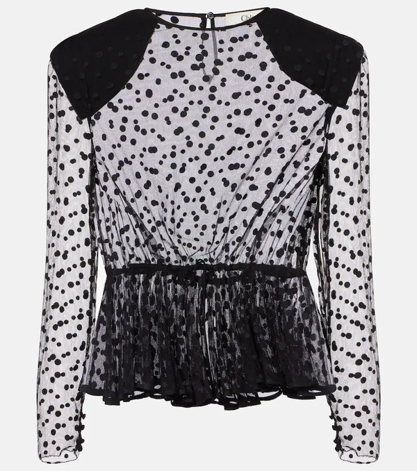  Chloe Chloã© Polka-dot Peplum Cotton-blend Tulle Top 