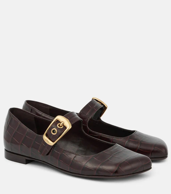  Chloe Chloã© Polly Croc-effect Leather Mary Jane Flats 