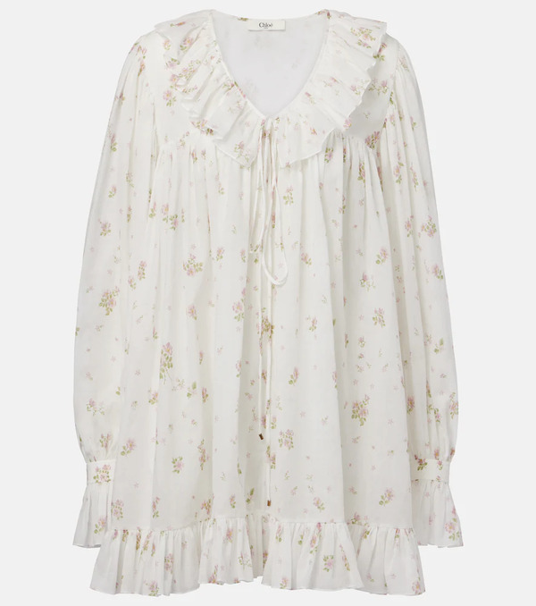  Chloe Chloã© Printed Ruffled Cotton Minidress 