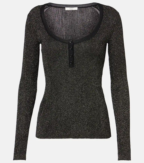  Chloe Chloã© Ribbed-knit Lurexâ® Henley Shirt 