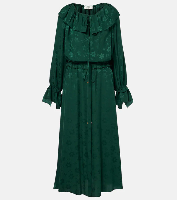  Chloe Chloã© Ruffled Floral Silk Jacquard Midi Dress 