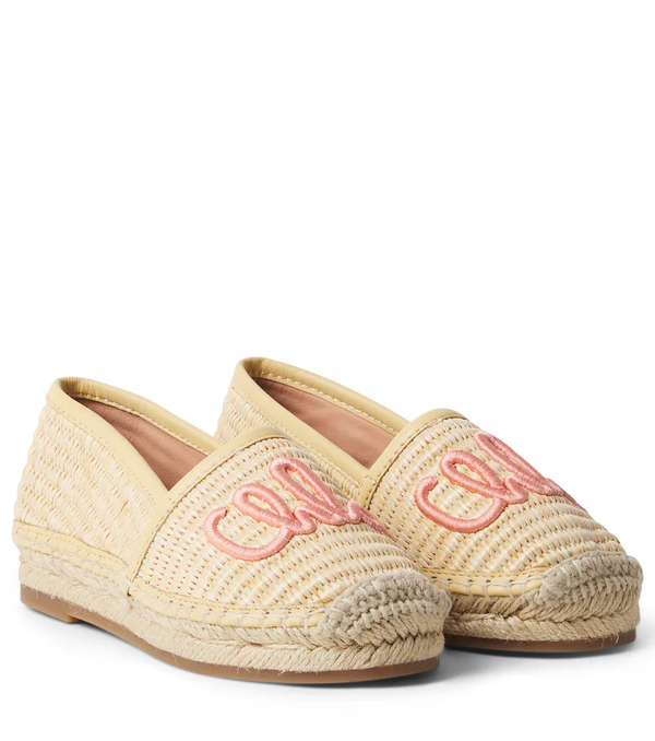  Chloe Kids Chloã© Kids Logo Embroidered Raffia Espadrilles 