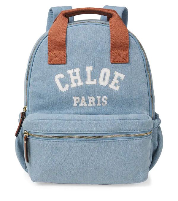  Chloe Kids Chloã© Kids Logo Leather-trimmed Denim Backpack 