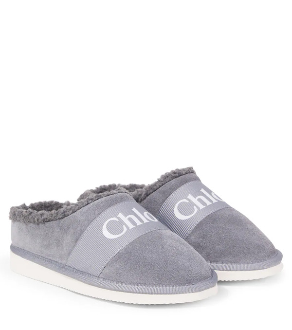  Chloe Kids Chloã© Kids Logo Suede Slippers 