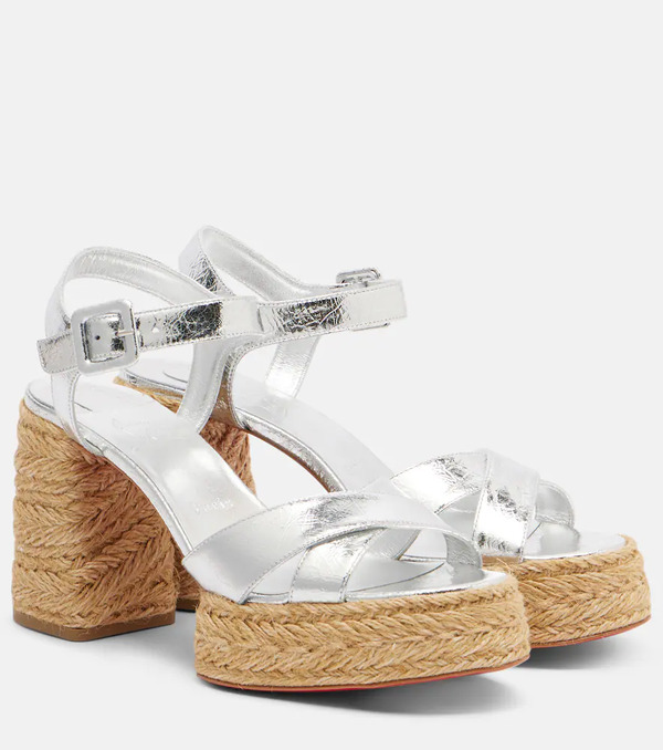  Christian Louboutin Christian Louboutin Calakala 85 Metallic Leather Espadrille Sandals 
