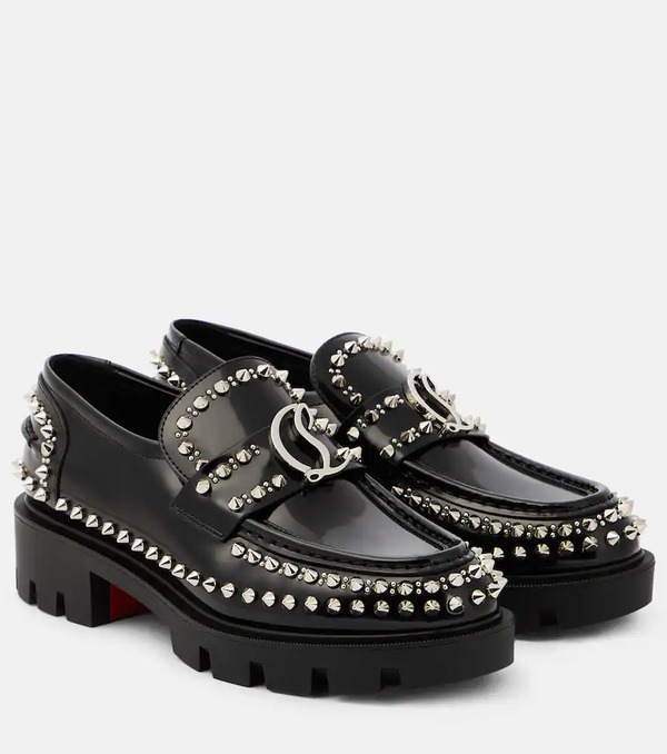  Christian Louboutin Christian Louboutin Cl Moc Lug Spikes Leather Loafers 
