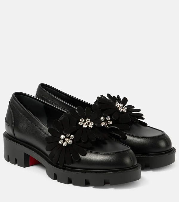  Christian Louboutin Christian Louboutin Flora Moc Embellished Leather Loafers 