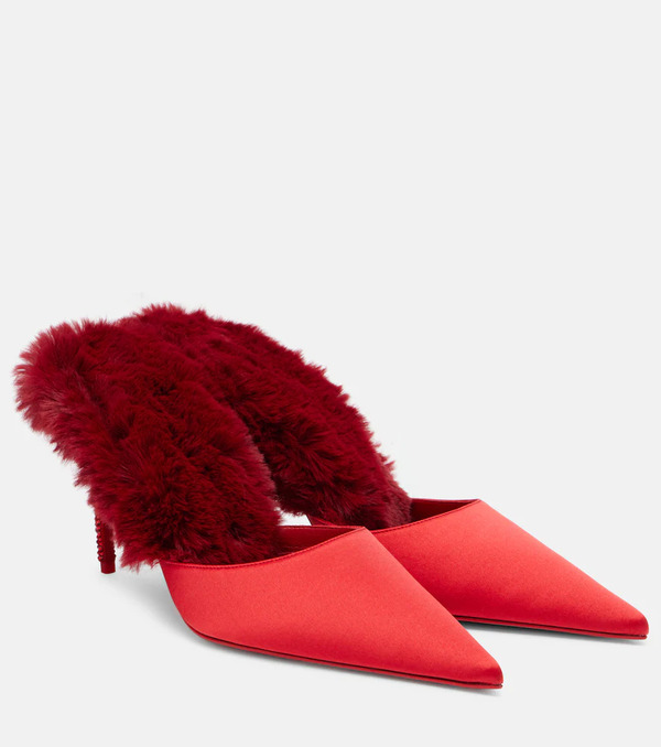  Christian Louboutin Christian Louboutin Km Fur 85 Crãªpe Satin Mules 