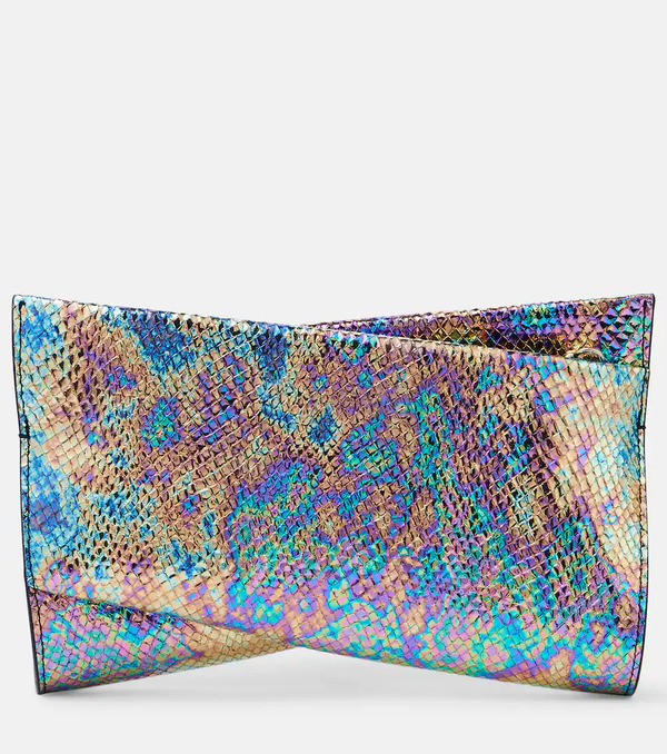  Christian Louboutin Christian Louboutin Loubitwist Snake-effect Leather Clutch 