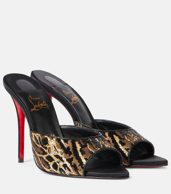  Christian Louboutin Christian Louboutin Miss Z 100 Sequined Satin Mules 