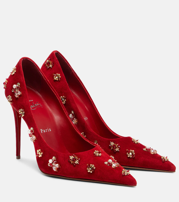  Christian Louboutin Christian Louboutin Mix Kate 100 Embellished Suede Pumps 
