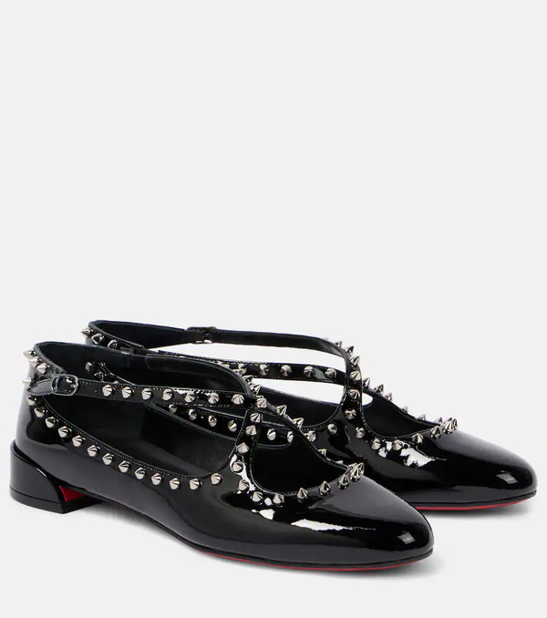  Christian Louboutin Christian Louboutin Pilouta Jane Spiked Patent Leather Ballet Flats 