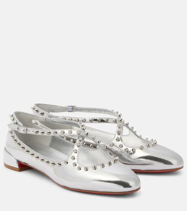  Christian Louboutin Christian Louboutin Pilouta Jane Spikes Leather Ballet Flats 