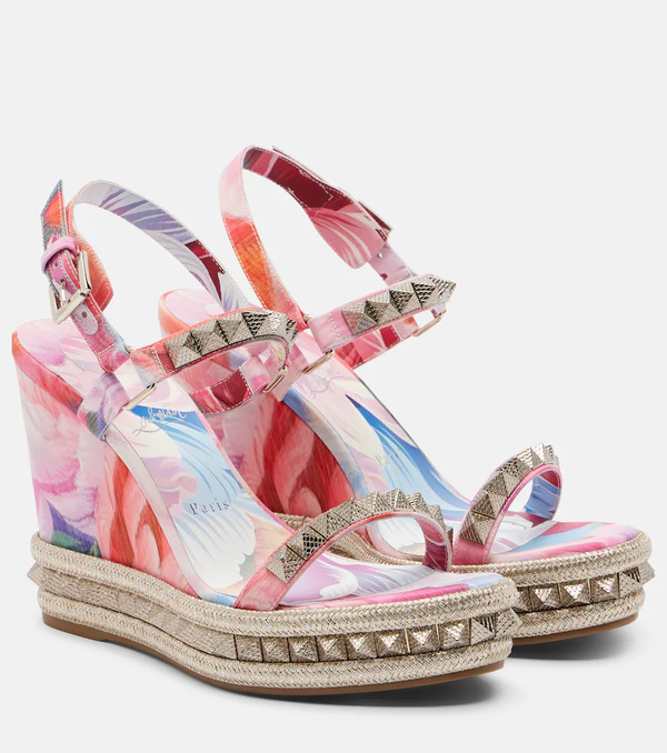  Christian Louboutin Christian Louboutin Pyra Clou Studded Floral Chinã© Espadrille Wedges 