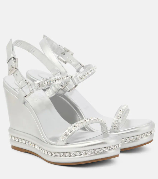  Christian Louboutin Christian Louboutin Pyrastrass Metallic Leather Wedge Sandals 