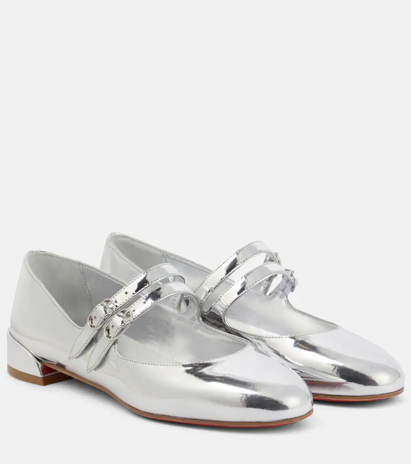  Christian Louboutin Christian Louboutin Sweet Jane Metallic Leather Mary Jane Flats 