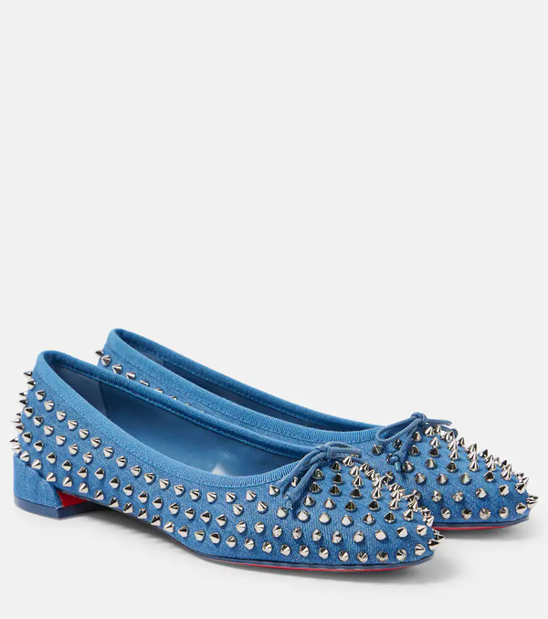  Christian Louboutin Christian Louboutin Sweetie Jane Spikes Denim Ballet Flats 
