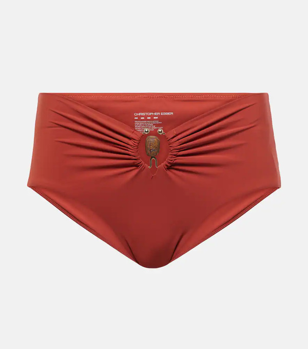  Christopher Esber Christopher Esber Embellished Ruched High-rise Bikini Bottoms 