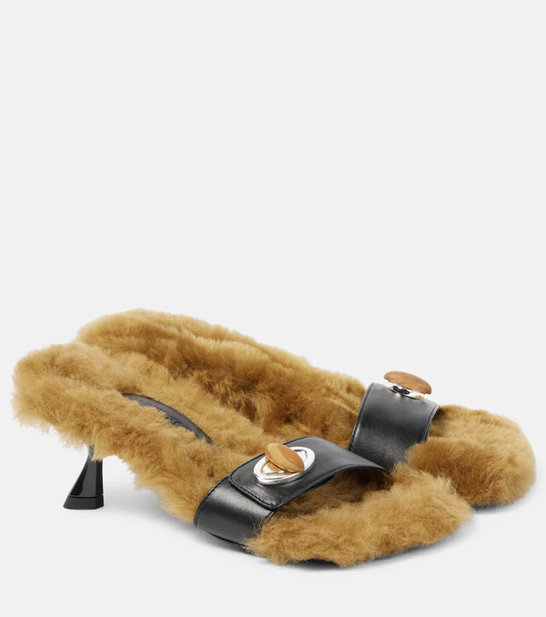  Christopher Esber Christopher Esber Turnlock Shearling-trimmed Mules 