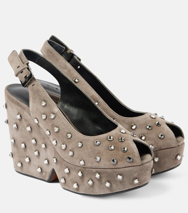  Clergerie Clergerie Davina Embellished Suede Peep-toe Pumps 