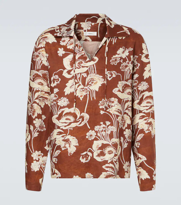  Commas Commas Floral Tie-neck Linen Shirt 