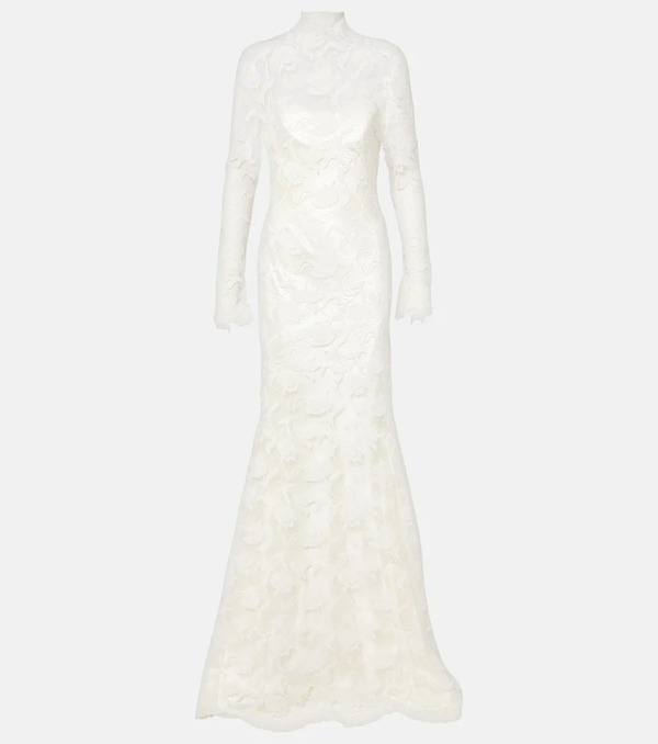  Danielle Frankel Danielle Frankel Bridal Adena Floral Lace-trimmed Wool And Silk Gown 