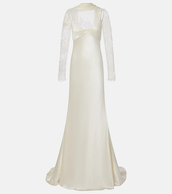  Danielle Frankel Danielle Frankel Bridal Esme Lace-trimmed Silk And Wool Gown 