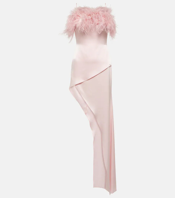  David Koma David Koma Feather-trimmed Satin Midi Dress 