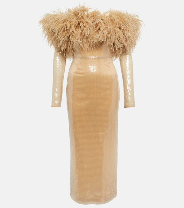  David Koma David Koma Feather-trimmed Sequined Midi Dress 