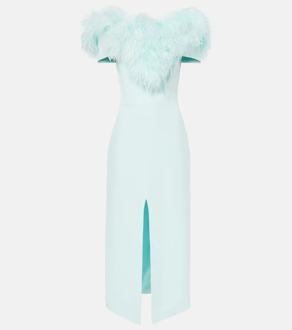  David Koma David Koma Off-shoulder Feather-trimmed Midi Dress 