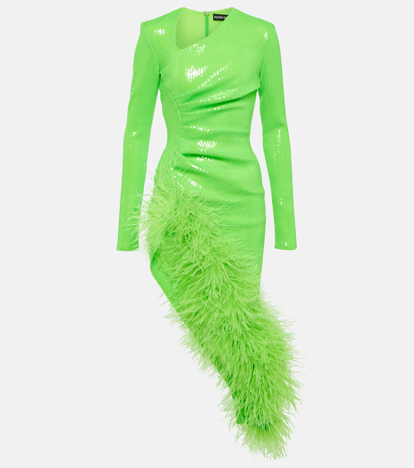  David Koma David Koma Sequined Feather-trimmed Midi Dress 