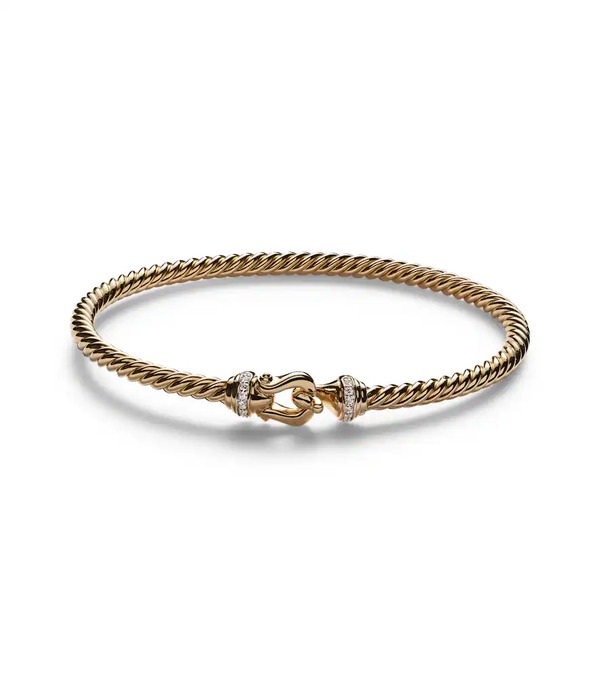  David Yurman David Yurman Buckle Cablespiraâ® 18kt Gold Bangle With Diamonds 