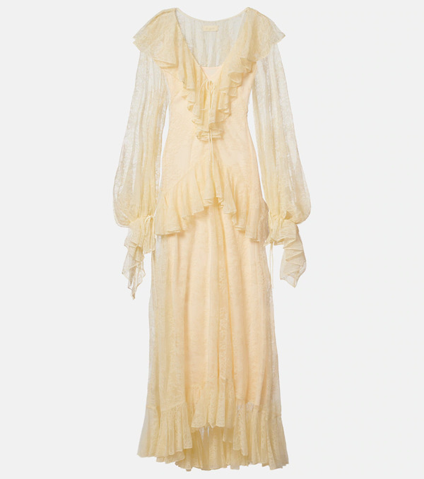  De La Vali De La Vali Esen Ruffled Lace Maxi Dress 