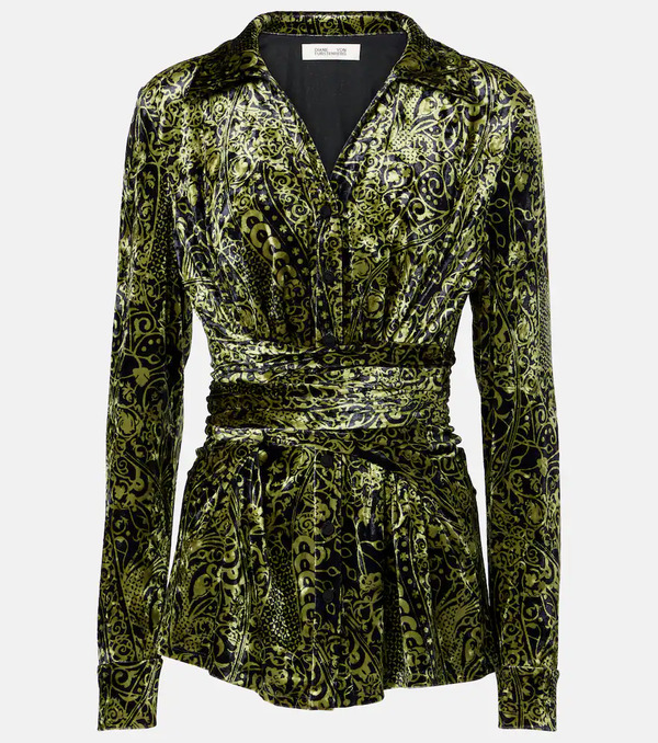  Diane Von Furstenberg Diane Von Furstenberg Lagarde Printed Velvet Wrap Top 