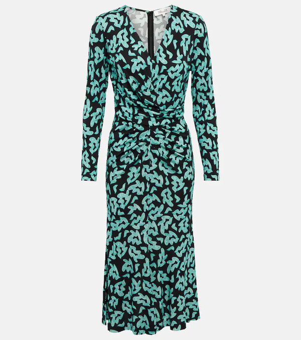  Diane Von Furstenberg Diane Von Furstenberg Printed Ruched Midi Dress 