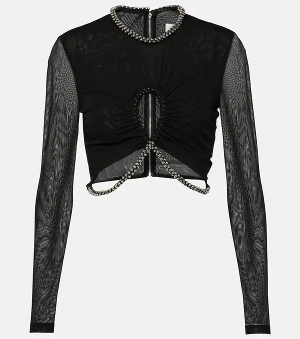  Dion Lee Dion Lee Embellished Cutout Jersey Crop Top 