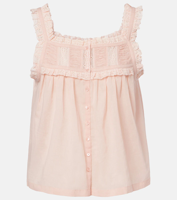  Doen Dã´en Fidella Lace-trimmed Cotton Top 