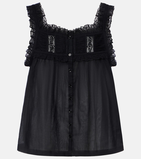  Doen Dã´en Fidella Lace-trimmed Cotton Top 