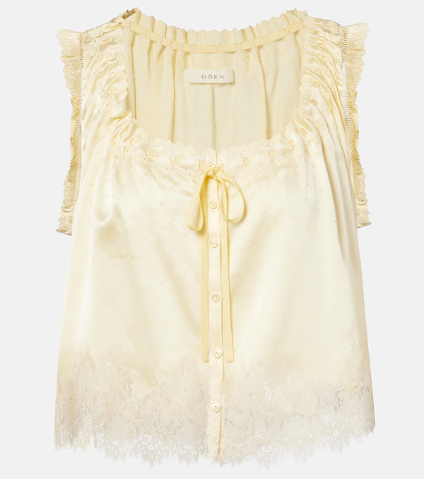  Doen Dã´en Toulouse Lace-trimmed Embroidered Silk Top 