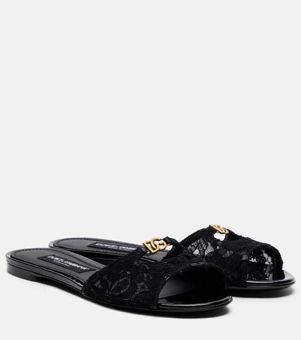  Dolce&gabbana Dolce&gabbana Dg Leather-trimmed Lace Slides 