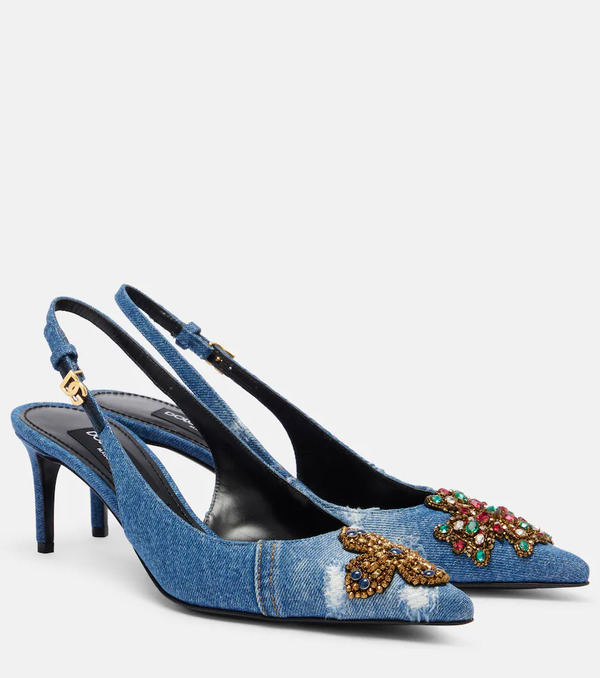  Dolce&gabbana Dolce&gabbana Embellished 60 Denim Slingback Pumps 
